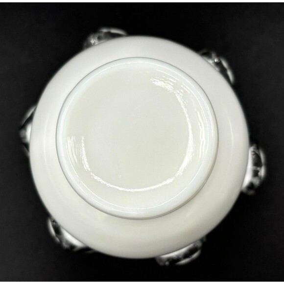 Fenton‎ Opaque White Milk Glass Bowl Vase Small Ruffled Silver Crest Clear Edged - Picture 5 of 16